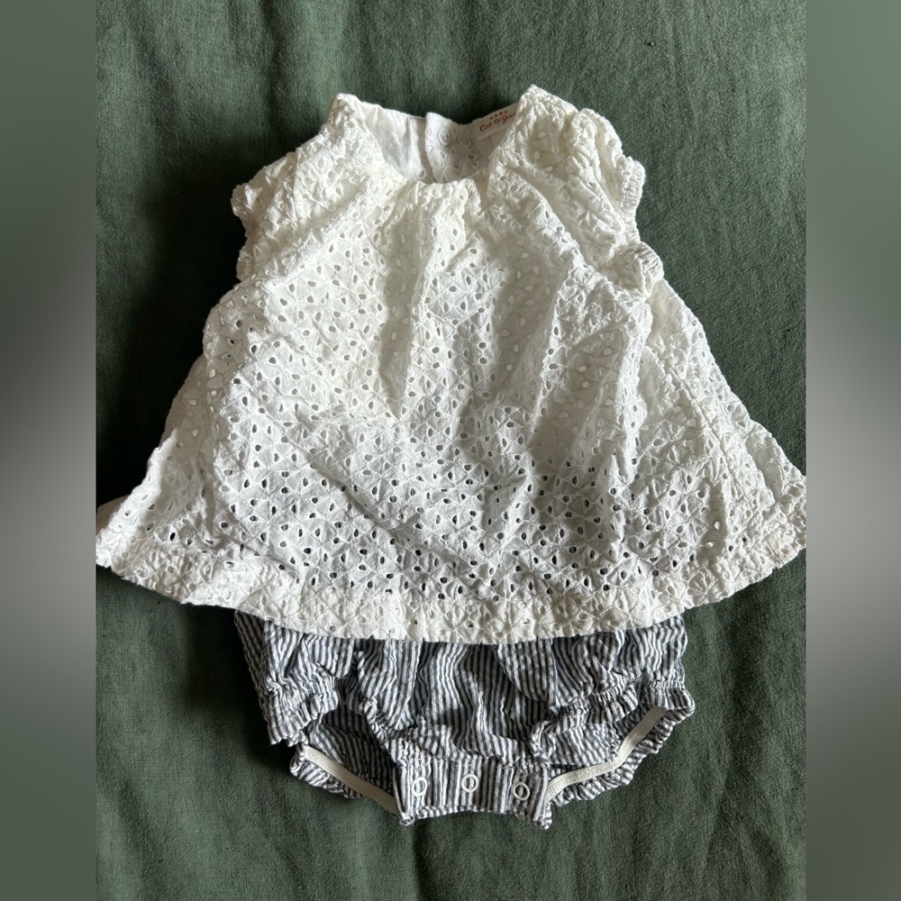 White Eyelet Top and Striped Bloomers Set